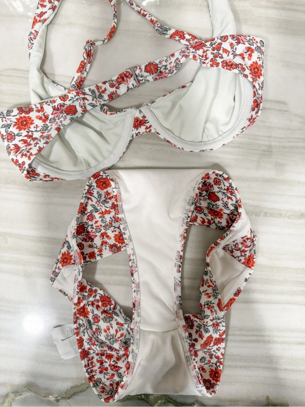 Abercrombie & Fitch Red Floral Bikini Crossover Bottoms Size XS and Small Top